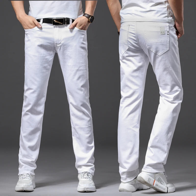 Men's White Jeans: Fashionable, slim-fit, soft, and stretchy for a classic casual look.