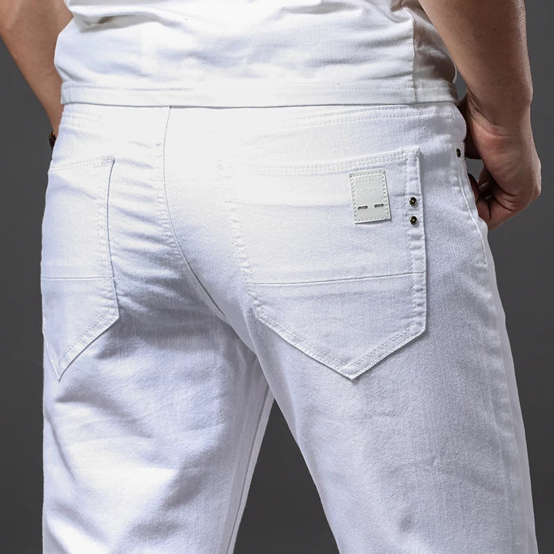 Men's White Jeans: Fashionable, slim-fit, soft, and stretchy for a classic casual look.