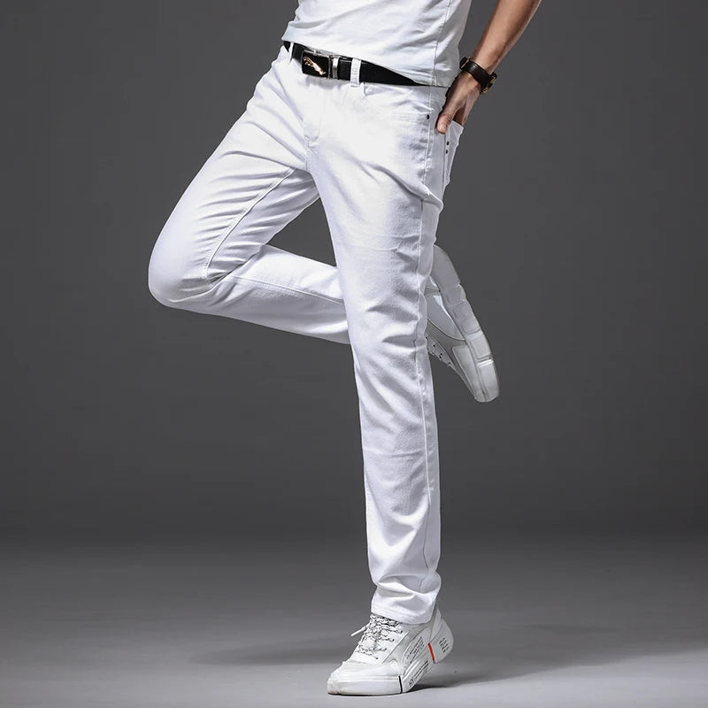 Men's White Jeans: Fashionable, slim-fit, soft, and stretchy for a classic casual look.