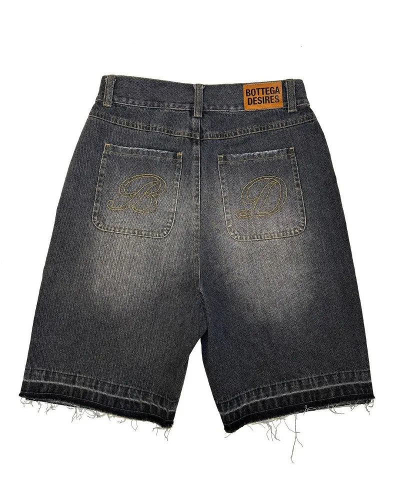 American Street Harajuku Denim Shorts: Retro Y2K oversized, letter embroidery, loose and versatile for men and women.