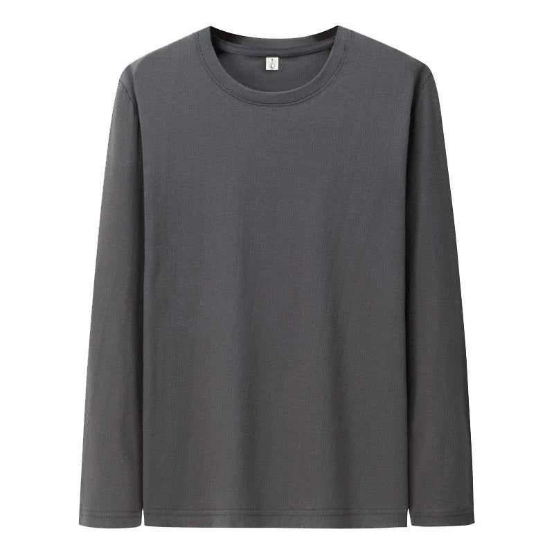 Men's Cotton Long Sleeve T-shirt: Solid color, full length, perfect for spring and autumn as an undershirt.