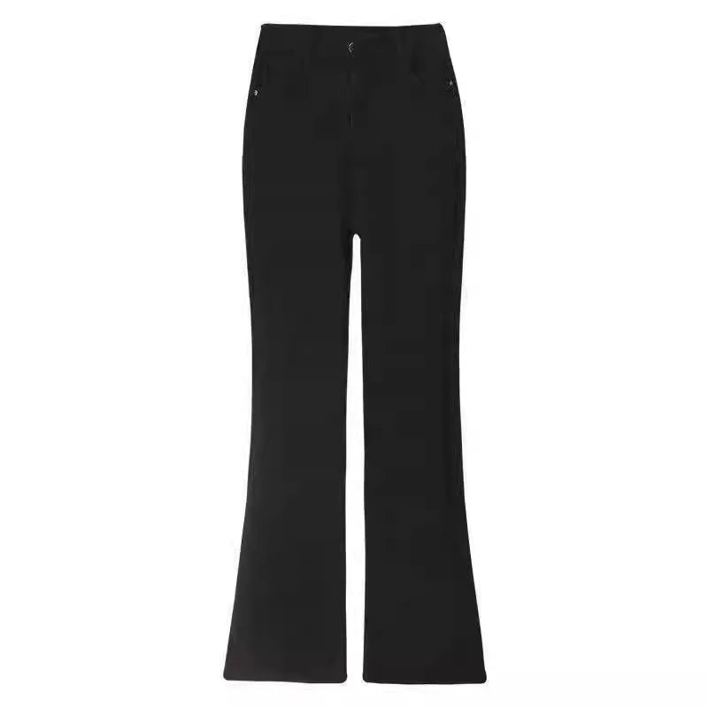 Women’s American High-Waist Slim Fit Bell Bottom Jeans – Y2K Fashion, Elastic, Flare Pants, Black Denim Trousers