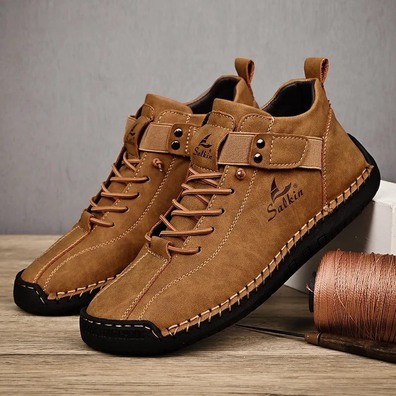 2024 Men's Handmade Leather Sneakers – Breathable, Casual, Ankle Boots, Outdoor