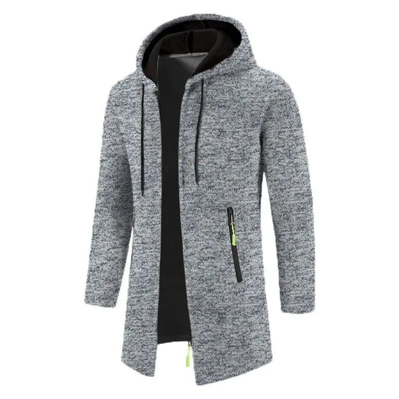 Men's Oversized Hoodie: Long sleeve, zipper, hooded sweatshirt, black winter coat.