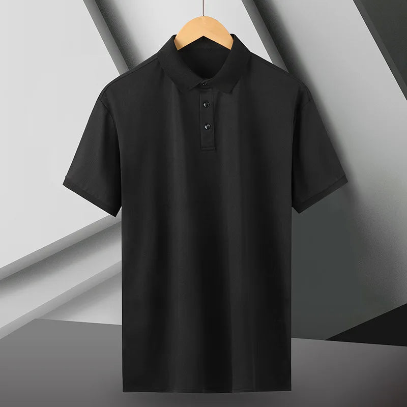 Summer Ice Silk Polo Shirt: High-end, solid color, half sleeve, non-marking, casual lapels, thin menswear for business.