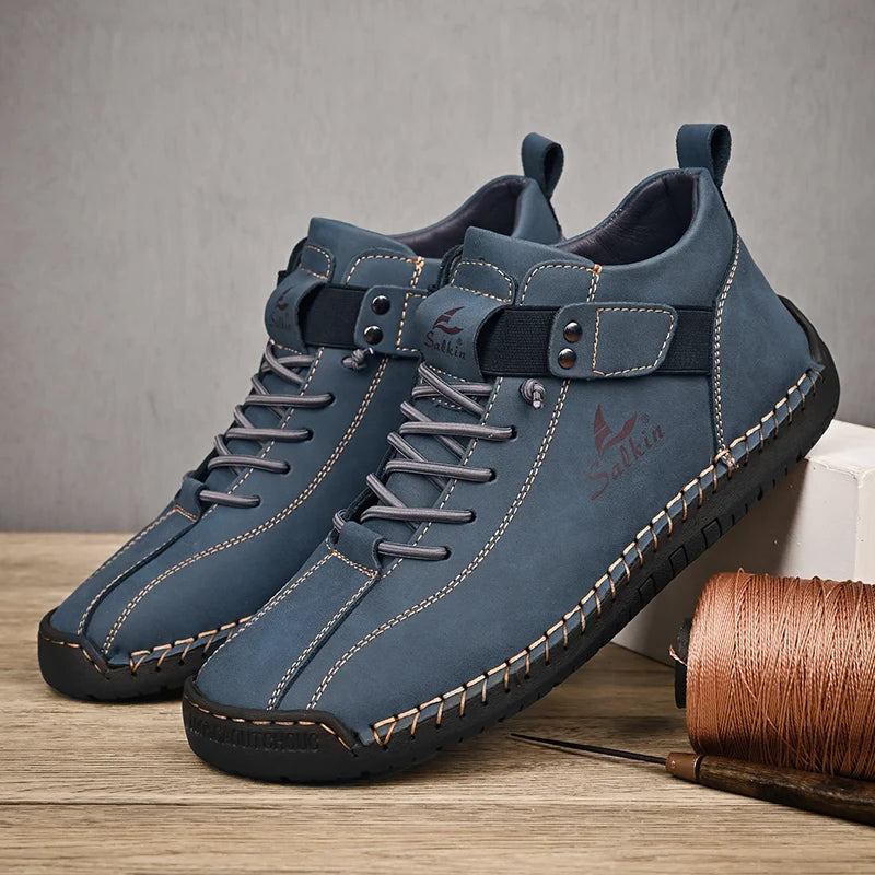 2024 Men's Handmade Leather Sneakers – Breathable, Casual, Ankle Boots, Outdoor