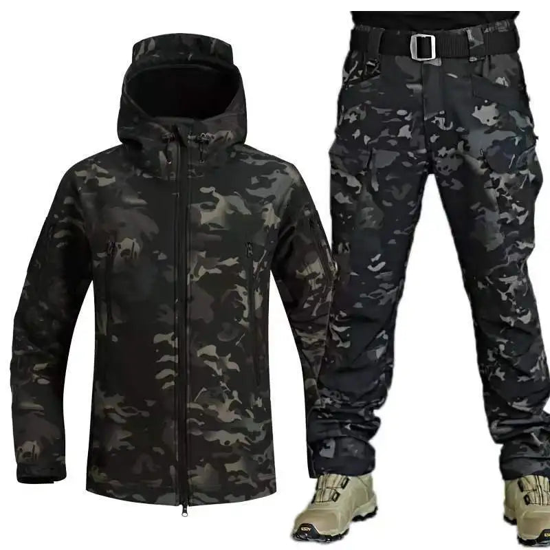 Outdoor Shark Skin Warm Set | Camo Plush Thickened Coat.