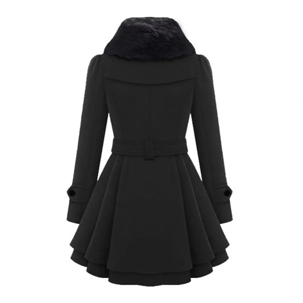 Women's Trench Coat – Thick, Midi Length, Double-Breasted, A-Line, Tight Waist, Autumn/Winter Jacket