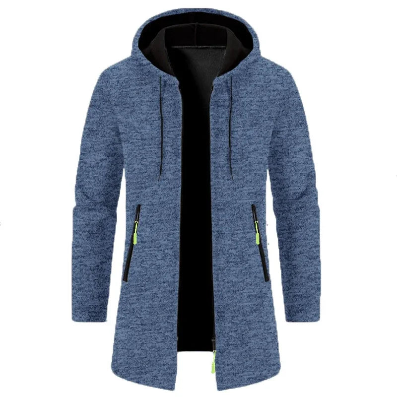 Men's Oversized Hoodie: Long sleeve, zipper, hooded sweatshirt, black winter coat.