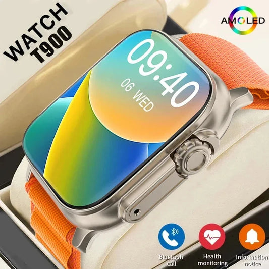 LAXASFIT T900Ultra Smartwatch: Bluetooth, Alerts, Heart Rate, Sports, for Android/iOS.