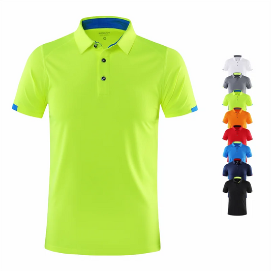 Quick-Drying Polo Shirt: Breathable, lapel, short sleeve, golf or sports wear, available in 8 colors, large sizes.