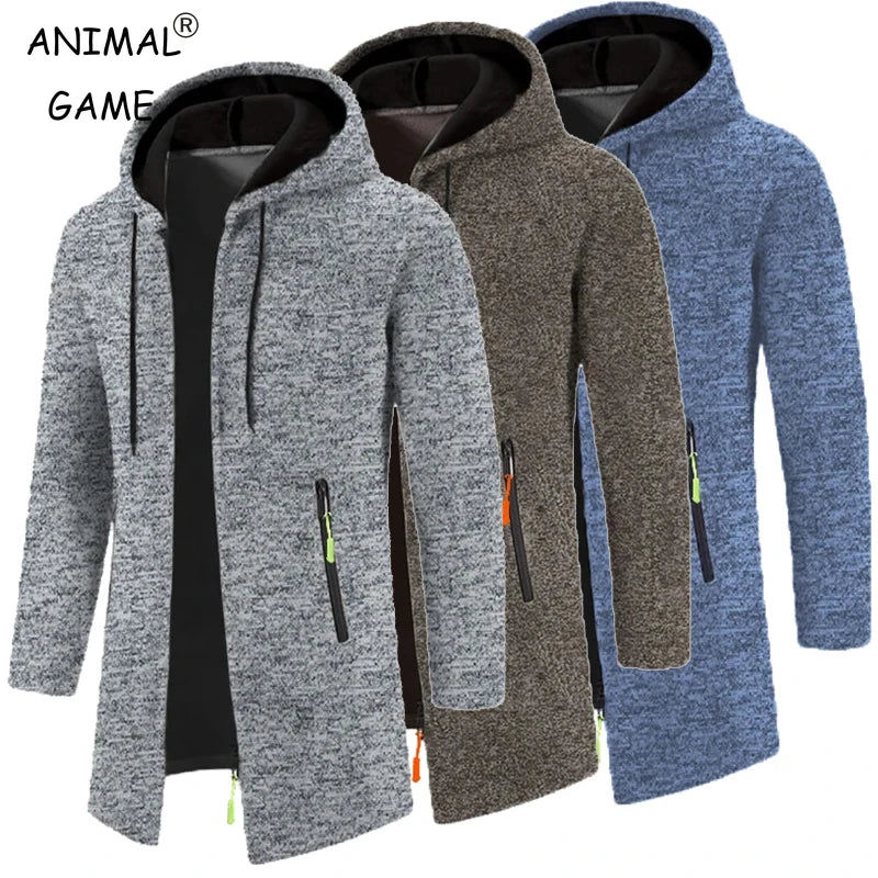 Men's Oversized Hoodie: Long sleeve, zipper, hooded sweatshirt, black winter coat.