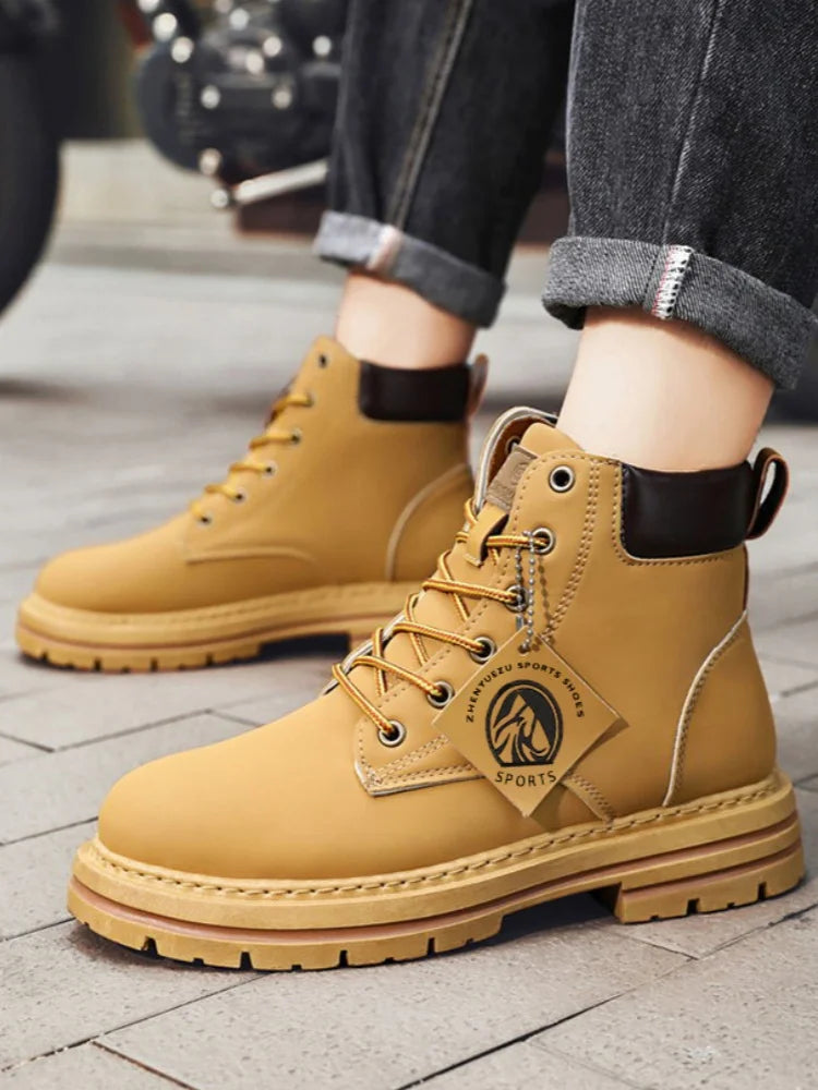 Men's High Top Leather Boots: Fashion, Motorcycle, Winter, Lace-Up Ankle Shoes.