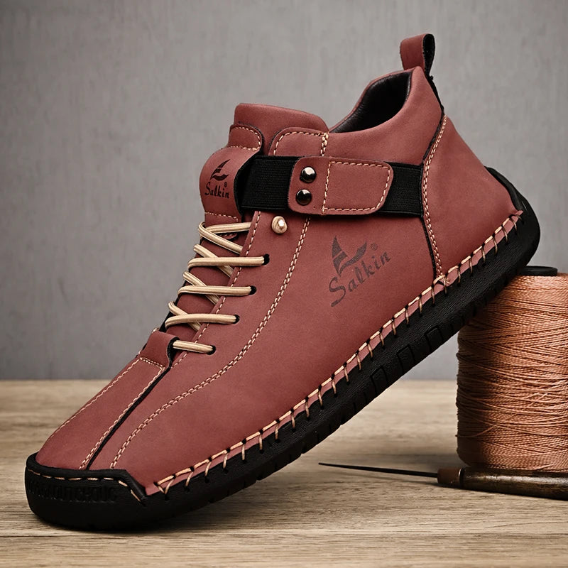 2024 Men's Handmade Leather Sneakers – Breathable, Casual, Ankle Boots, Outdoor