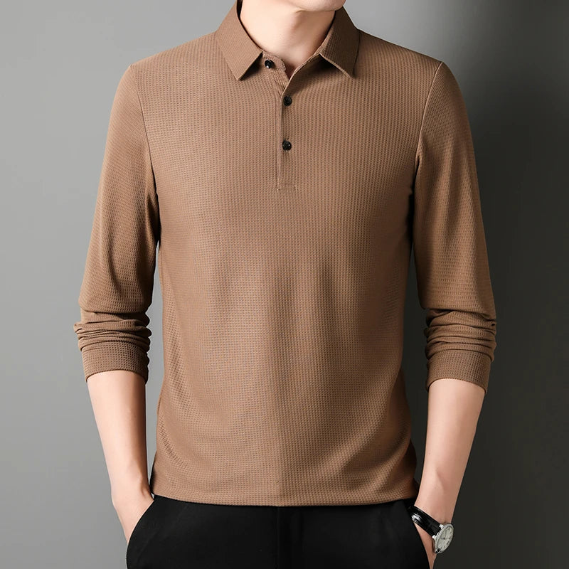 Men's Casual Polo Long Sleeve T-shirt Summer Comfortable Top