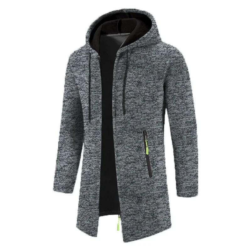 Men's Oversized Hoodie: Long sleeve, zipper, hooded sweatshirt, black winter coat.