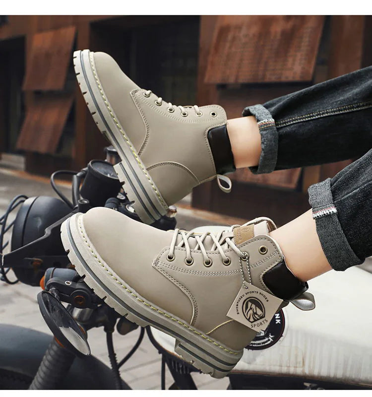 Men's High Top Leather Boots: Fashion, Motorcycle, Winter, Lace-Up Ankle Shoes.