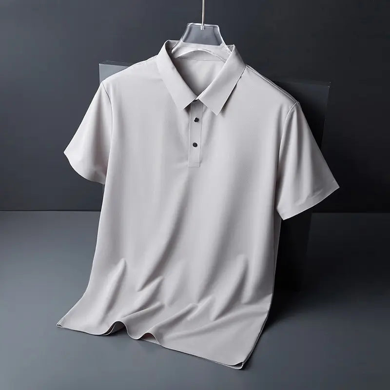 Summer Ice Silk Polo Shirt: High-end, solid color, half sleeve, non-marking, casual lapels, thin menswear for business.