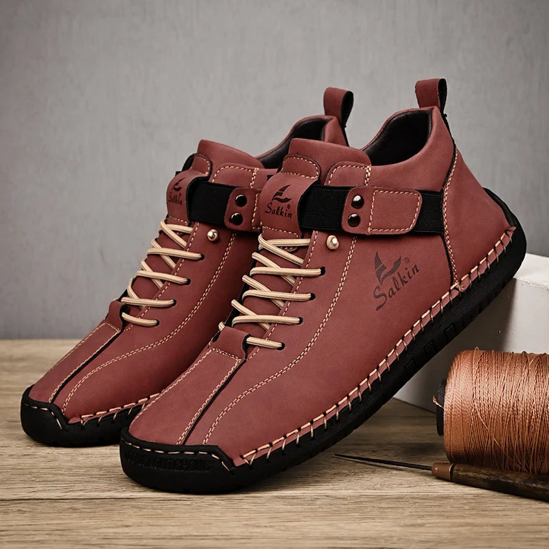 2024 Men's Handmade Leather Sneakers – Breathable, Casual, Ankle Boots, Outdoor