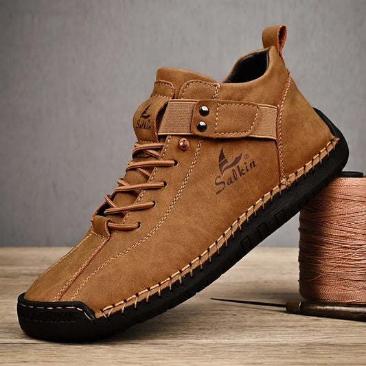 2024 Men's Handmade Leather Sneakers – Breathable, Casual, Ankle Boots, Outdoor