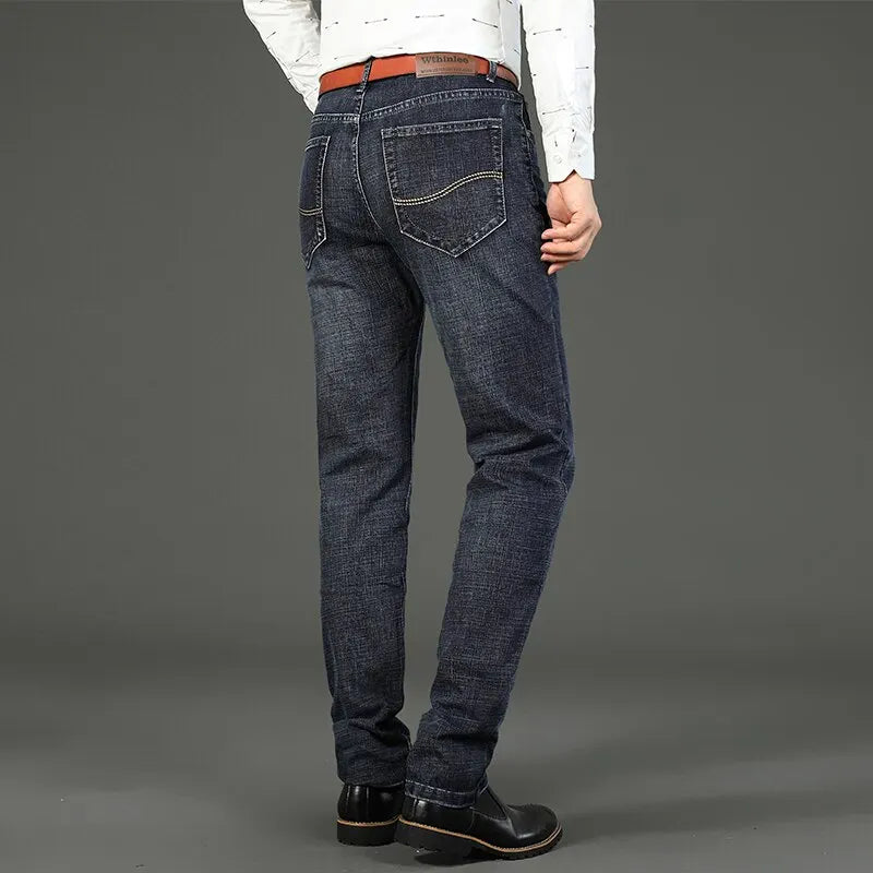 Wthinlee Men's Classic Straight Stretch Jeans – Casual, Fashionable, Workwear Denim in Blue/Black.