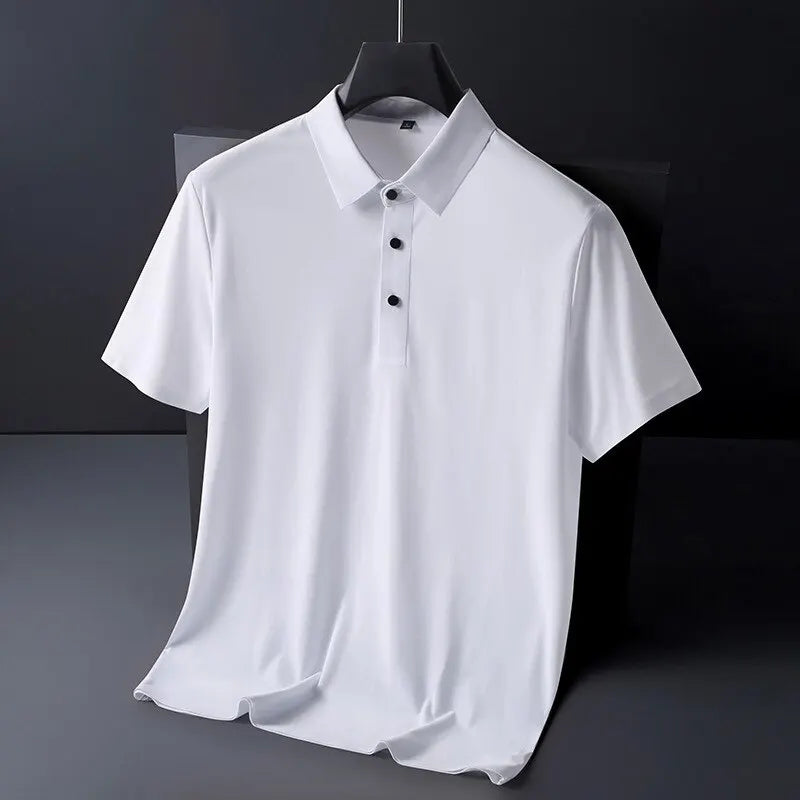 Summer Ice Silk Polo Shirt: High-end, solid color, half sleeve, non-marking, casual lapels, thin menswear for business.