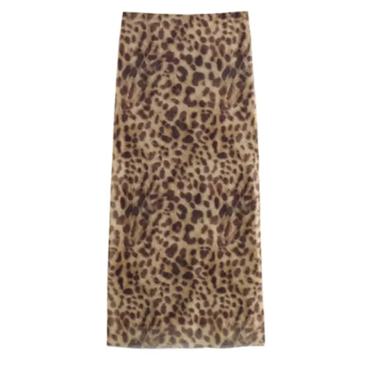 Women’s Leopard Tulle Midi Skirt – High Waist, Elasticated Waistband, Summer Fashion, Streetwear