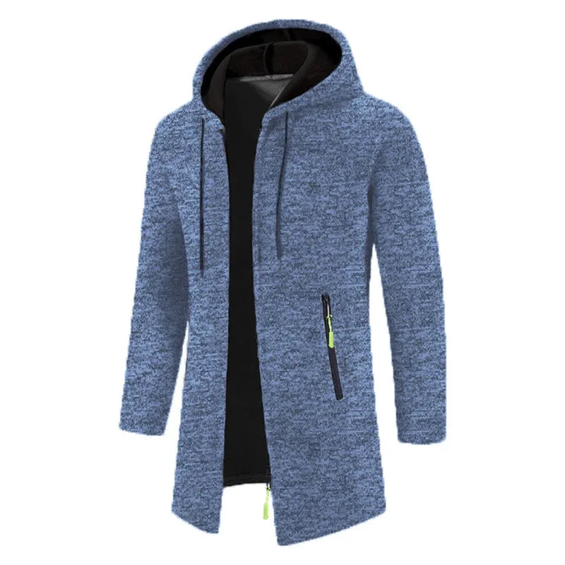 Men's Oversized Hoodie: Long sleeve, zipper, hooded sweatshirt, black winter coat.