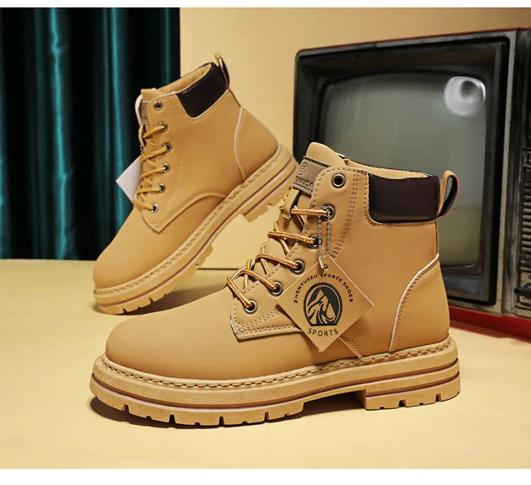 Men's High Top Leather Boots: Fashion, Motorcycle, Winter, Lace-Up Ankle Shoes.