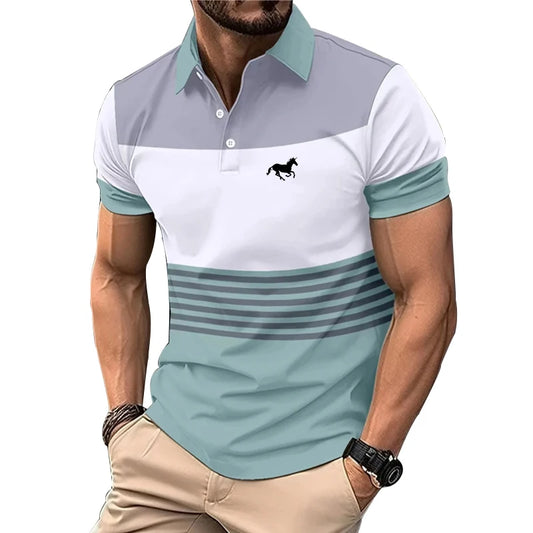 Logo Print Men's Polo Shirt: Summer, lapel, short sleeve, casual golf tee.