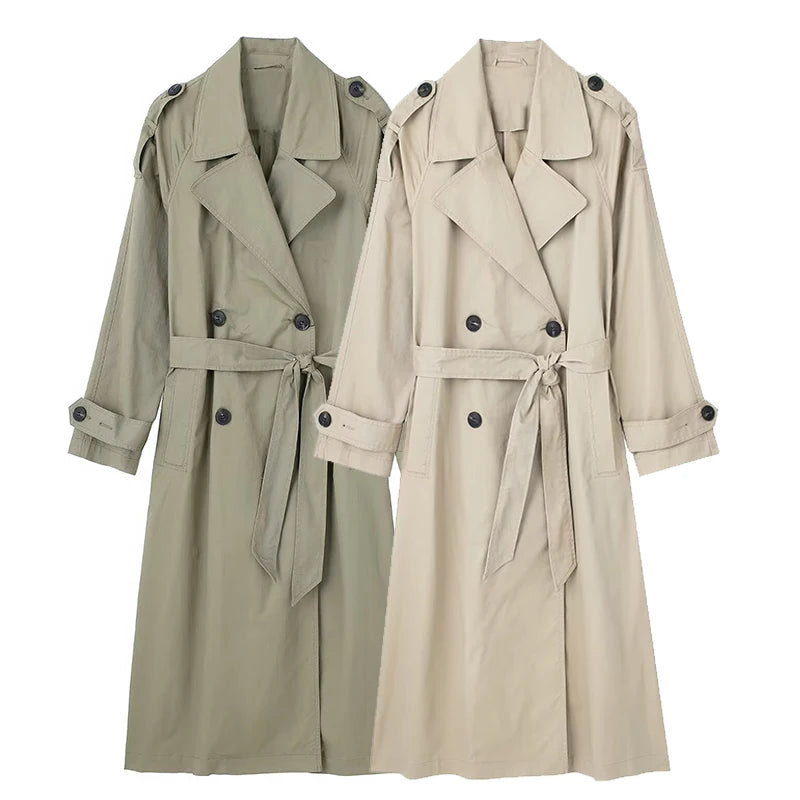 Willshela Women's Trench Coat – Belted, Double-Breasted, Vintage Lapel, Chic Long-Sleeve Outfit