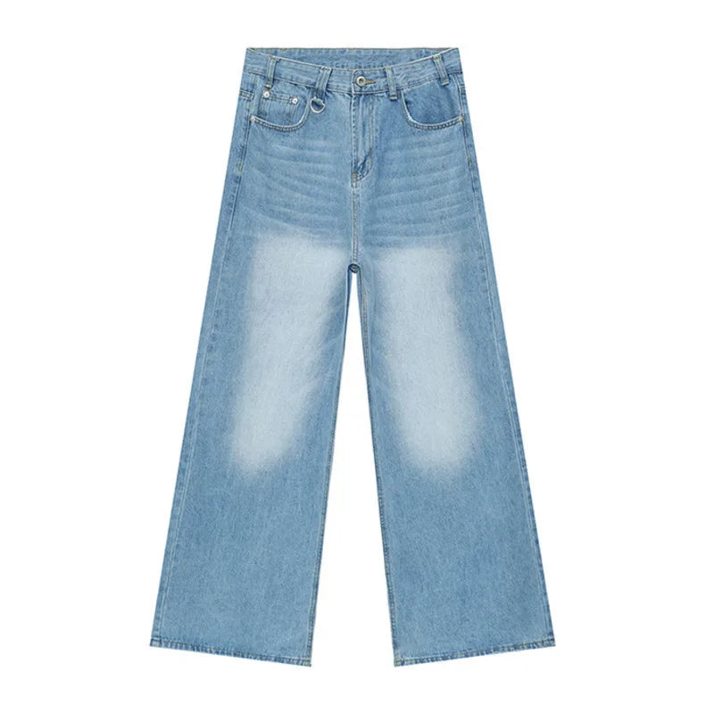 IEFB Summer Men's Denim Pants: Old blue washed, loose wide-leg, straight casual jeans, 2024 fashion.