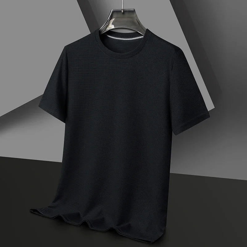 "Men's Summer Waffle Round Neck T-Shirt - Comfortable & Breathable for Casual Wear"