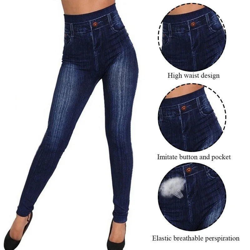 Women’s Denim Leggings – Fashion Slim Fit, Faux Jeans, Stretch, Summer Breeches, Multiple Sizes