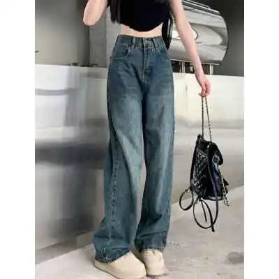 Wide-Leg Jeans for Women – High-Waisted, Contrasting Straight Leg, Loose Fit, Autumn Streetwear Pants