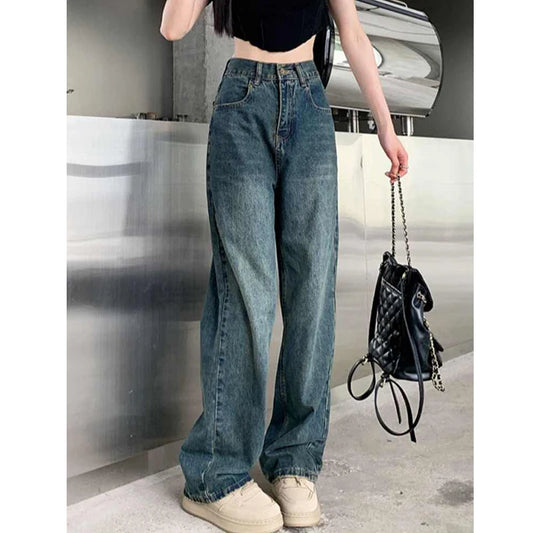 Wide-Leg Jeans for Women – High-Waisted, Contrasting Straight Leg, Loose Fit, Autumn Streetwear Pants