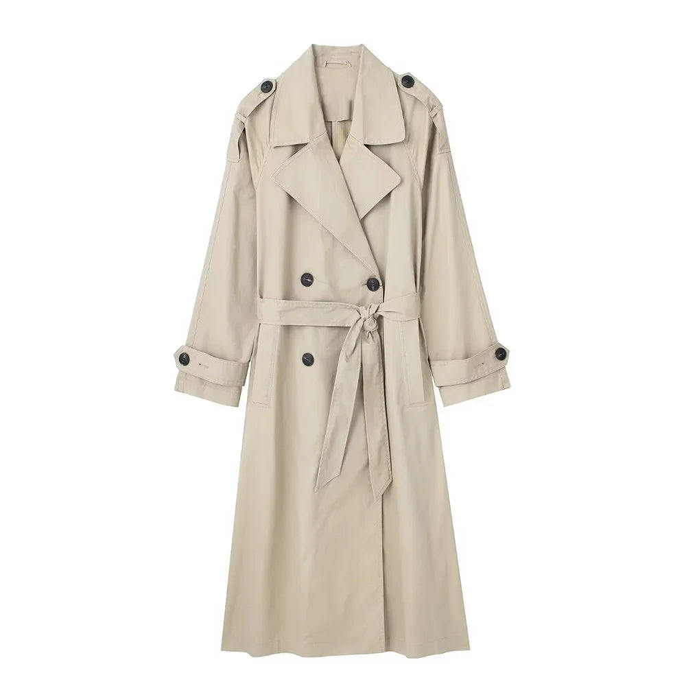 Willshela Women's Trench Coat – Belted, Double-Breasted, Vintage Lapel, Chic Long-Sleeve Outfit