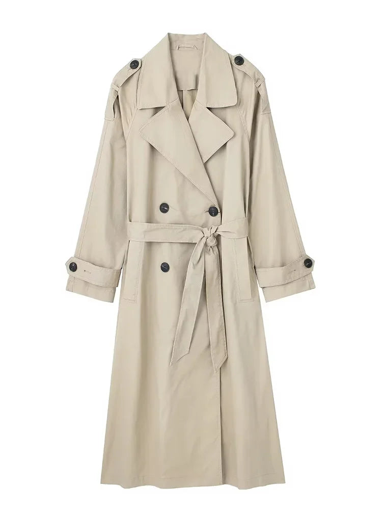 Willshela Women's Trench Coat – Belted, Double-Breasted, Vintage Lapel, Chic Long-Sleeve Outfit