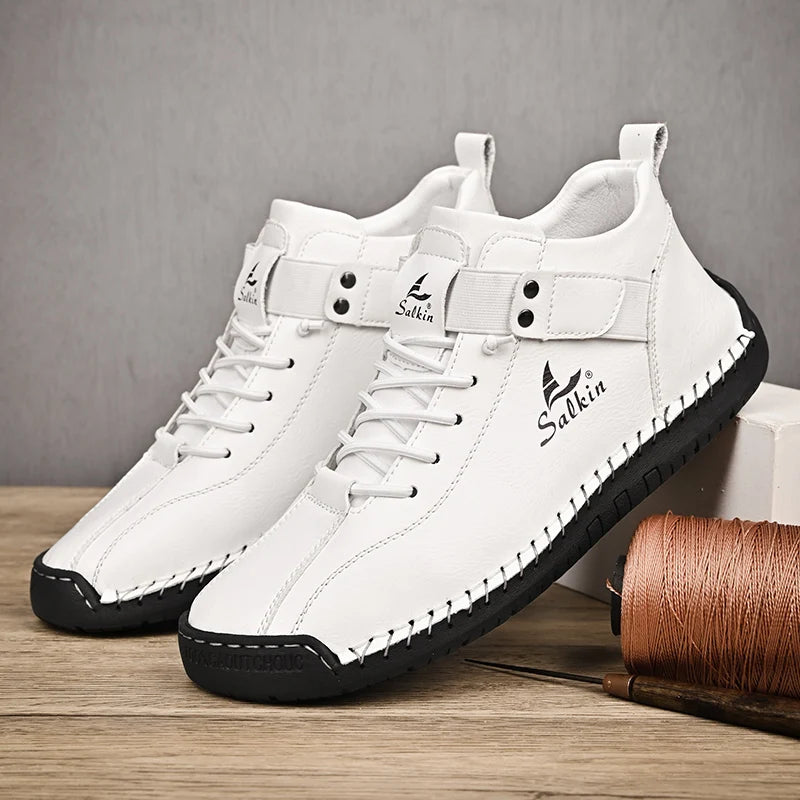 2024 Men's Handmade Leather Sneakers – Breathable, Casual, Ankle Boots, Outdoor