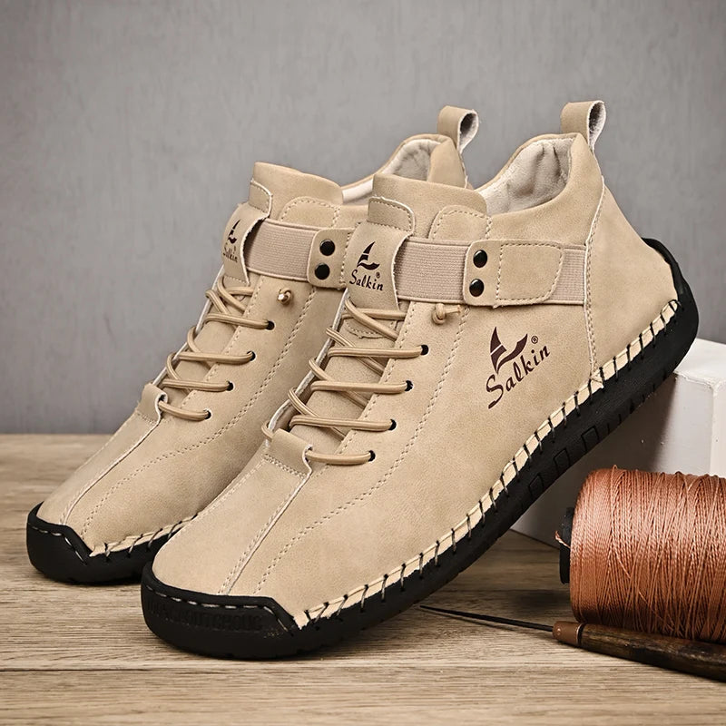 2024 Men's Handmade Leather Sneakers – Breathable, Casual, Ankle Boots, Outdoor