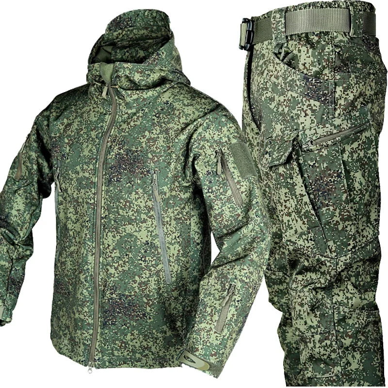 Outdoor Shark Skin Warm Set | Camo Plush Thickened Coat.