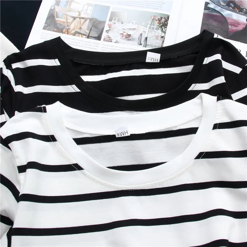 Black Striped Top – Spring/Autumn, Long Sleeve, Foreign Style, Women’s T-shirt