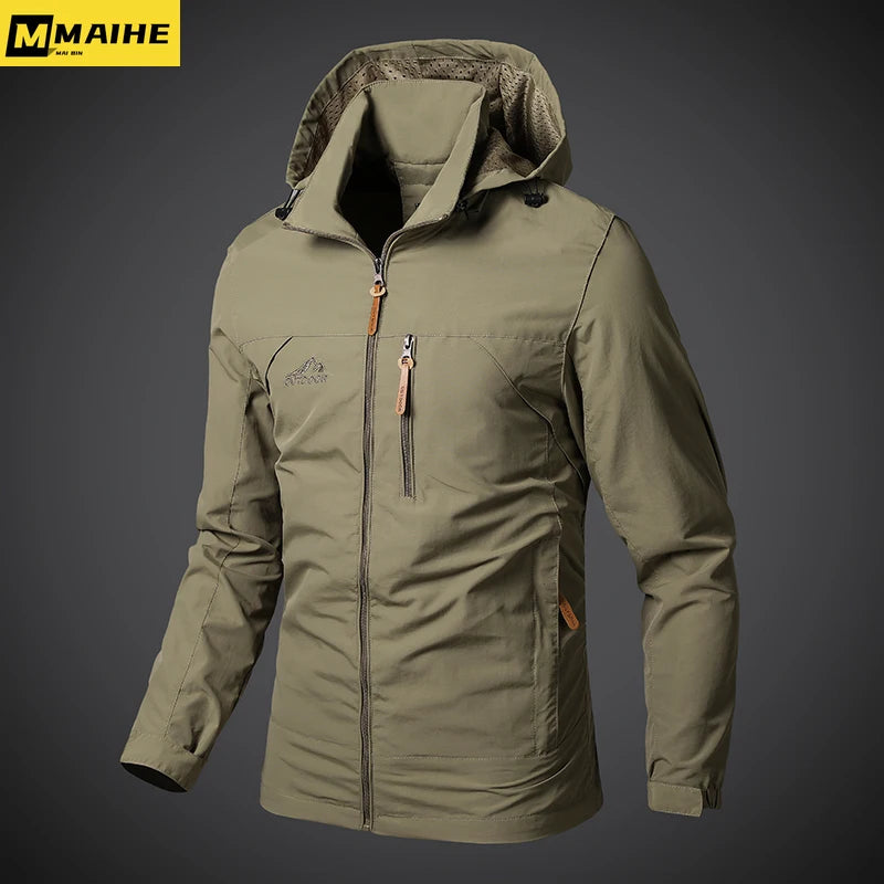 Men's Waterproof Windbreaker | Military Hooded Combat Jacket | Outdoor Hiking & Biking Coat