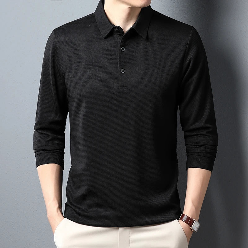 Men's Casual Polo Long Sleeve T-shirt Summer Comfortable Top