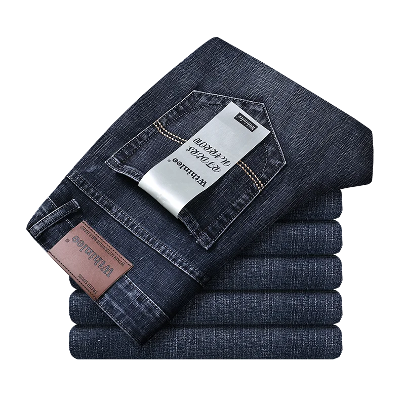 Wthinlee Men's Classic Straight Stretch Jeans – Casual, Fashionable, Workwear Denim in Blue/Black.