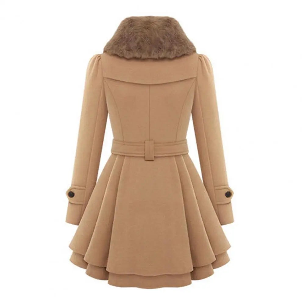 Women's Trench Coat – Thick, Midi Length, Double-Breasted, A-Line, Tight Waist, Autumn/Winter Jacket