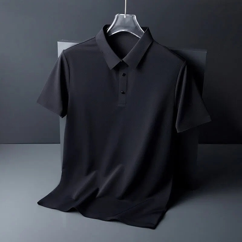 Summer Ice Silk Polo Shirt: High-end, solid color, half sleeve, non-marking, casual lapels, thin menswear for business.