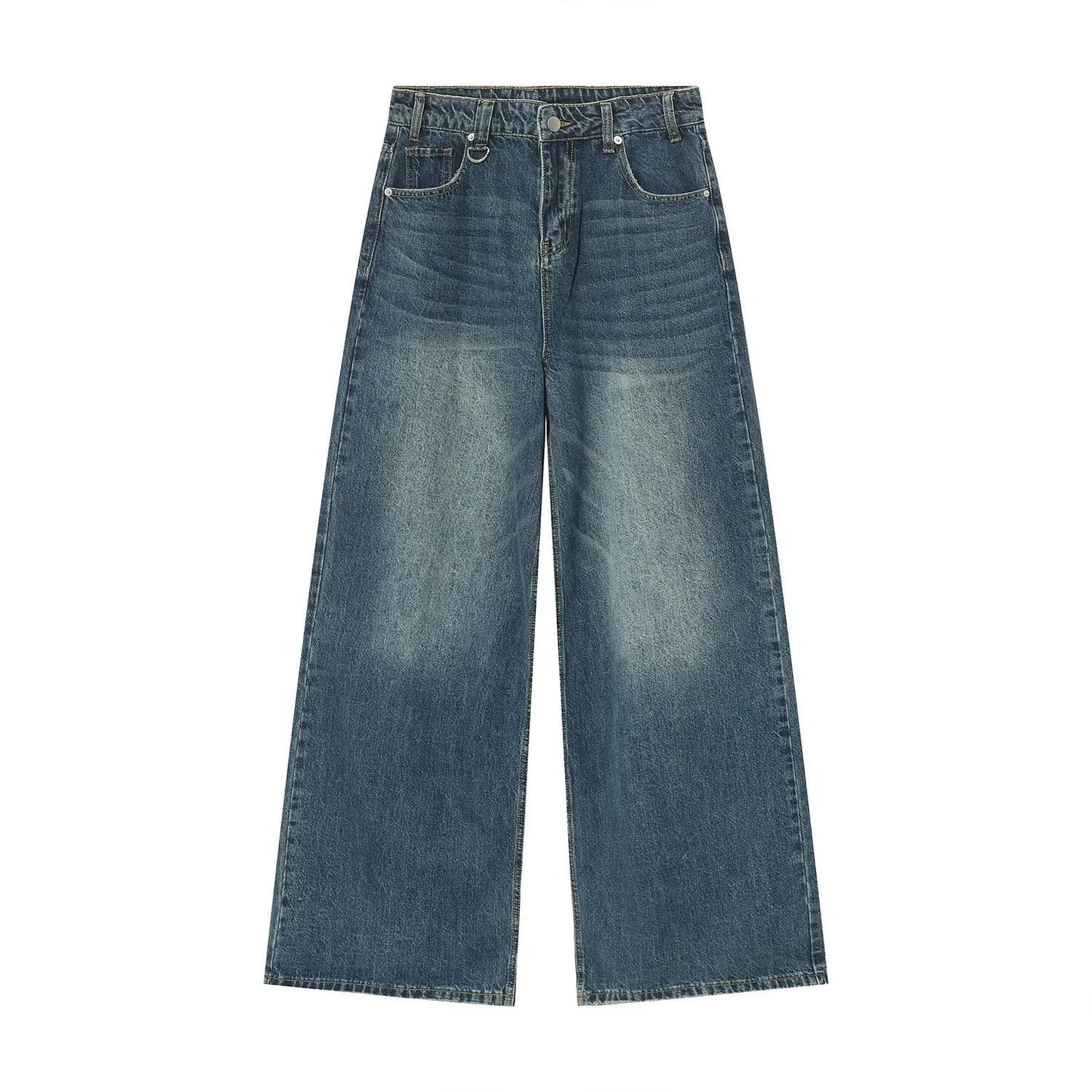 IEFB Summer Men's Denim Pants: Old blue washed, loose wide-leg, straight casual jeans, 2024 fashion.