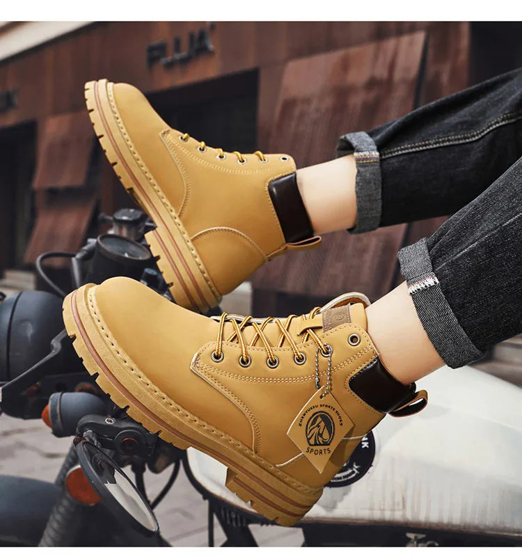 Men's High Top Leather Boots: Fashion, Motorcycle, Winter, Lace-Up Ankle Shoes.