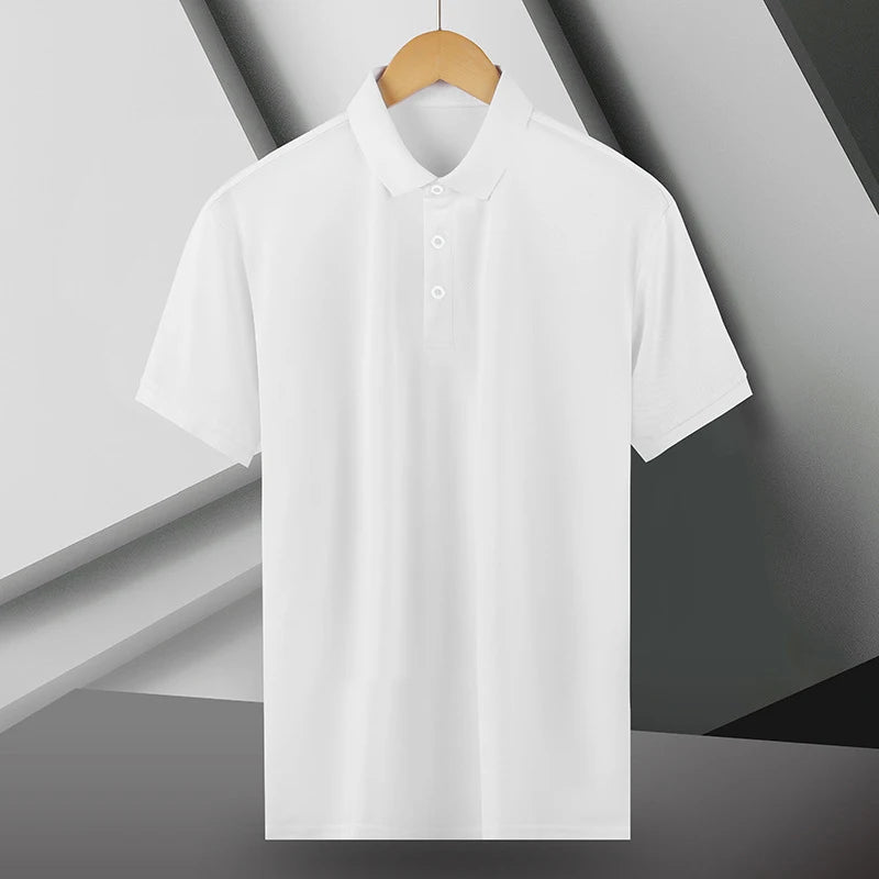 Summer Ice Silk Polo Shirt: High-end, solid color, half sleeve, non-marking, casual lapels, thin menswear for business.